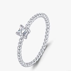 0.2 Karat Princess-Cut Rhodium Plated 925 Sterling Silver Moissanite Ring
